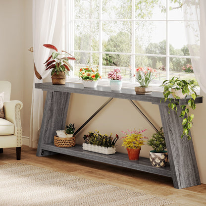 70.9 Inches Long Rustic Wood Console Sofa Table with Storage Shelf