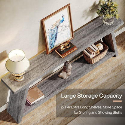 70.9 Inches Long Rustic Wood Console Sofa Table with Storage Shelf