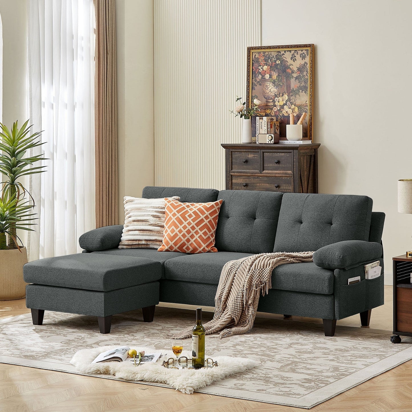 86.22 L Shaped Sectional Sofa with Side Storage Pockets