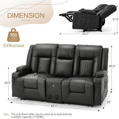 AECOJOY Recliner Sofa Manual RV Reclining Couch PU Home Theater Seating w/ Console