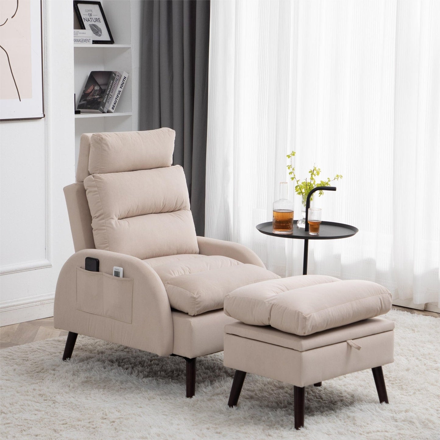 HOMYKA Accent Lounge Chair with Adjustable Backrest Storage Ottoman