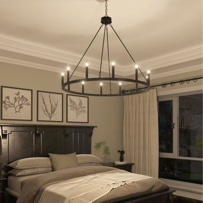 Acroma 12-light Farmhouse 40In Wagon Wheel Chandelier with UL - 40'' D x 138'' H