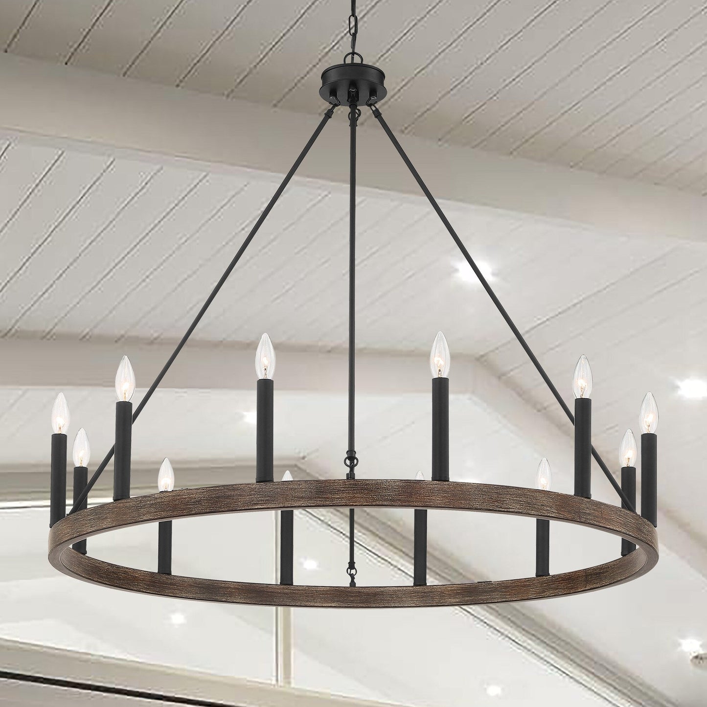 Acroma 12-light Farmhouse 40In Wagon Wheel Chandelier with UL - 40'' D x 138'' H