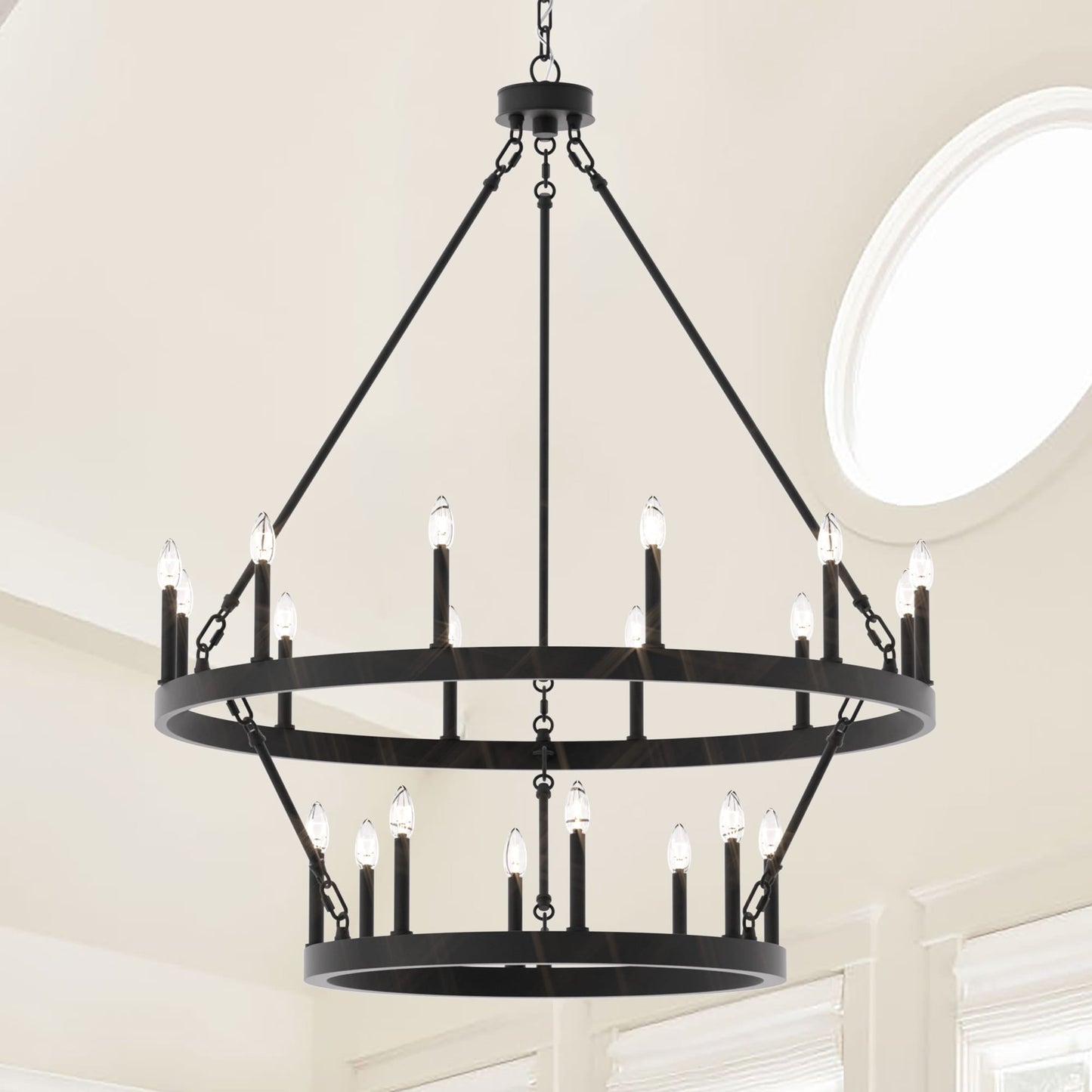 Acroma 20-light Modern Farmhouse 40In Round Wagon Wheel Chandelier with UL