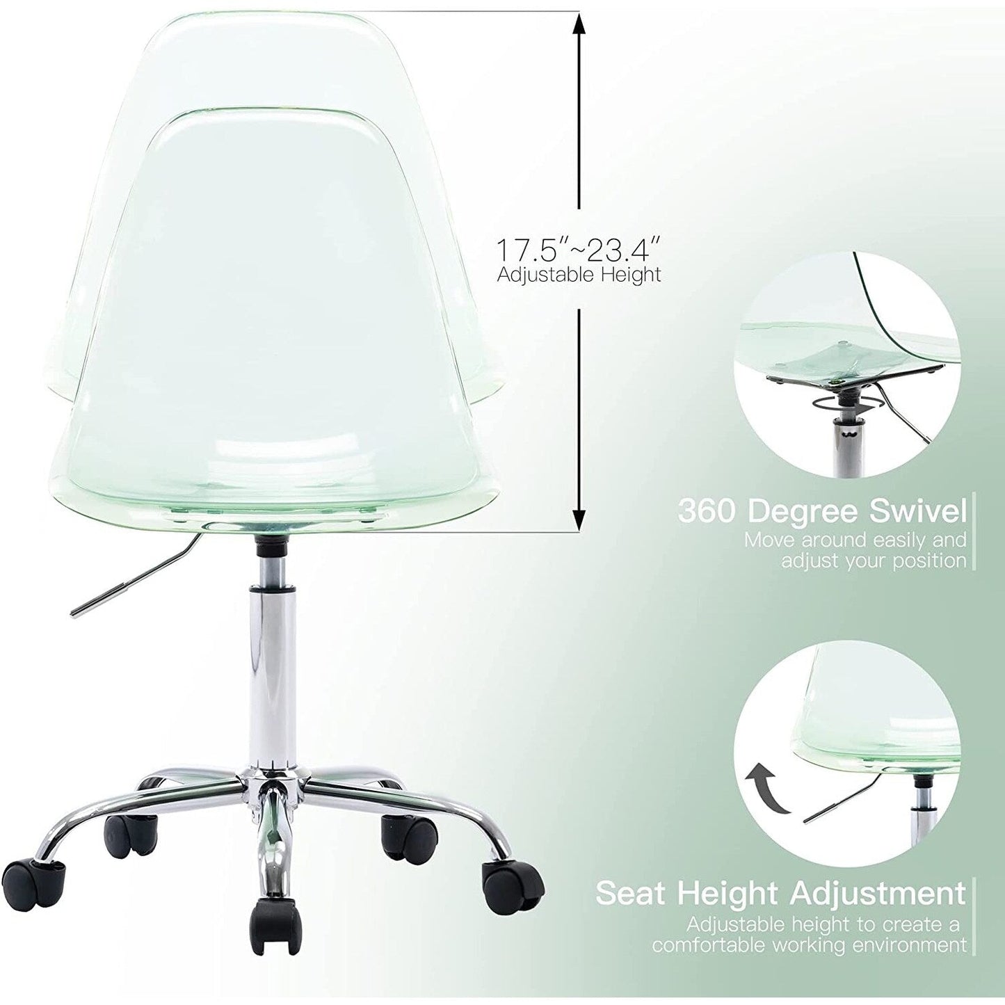 Acrylic Swivel adjustable height Armless Home office Rolling Chair