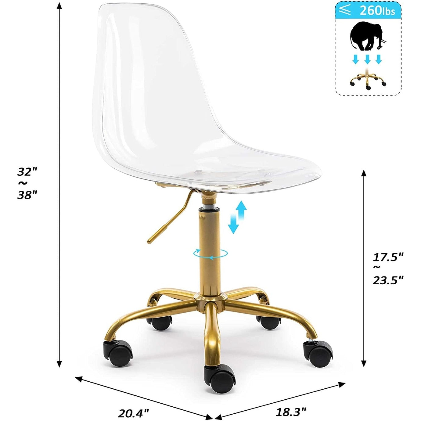Acrylic Swivel adjustable height Armless Home office Rolling Chair