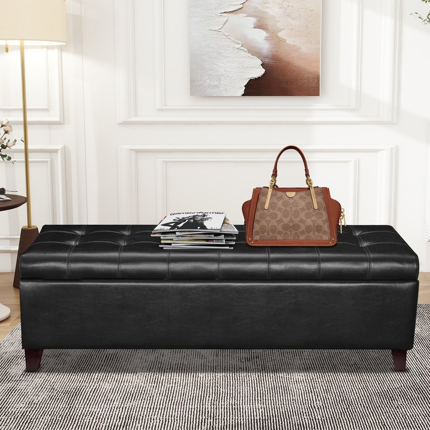 Adeco 50 Bonded Leather Storage Ottoman Bench