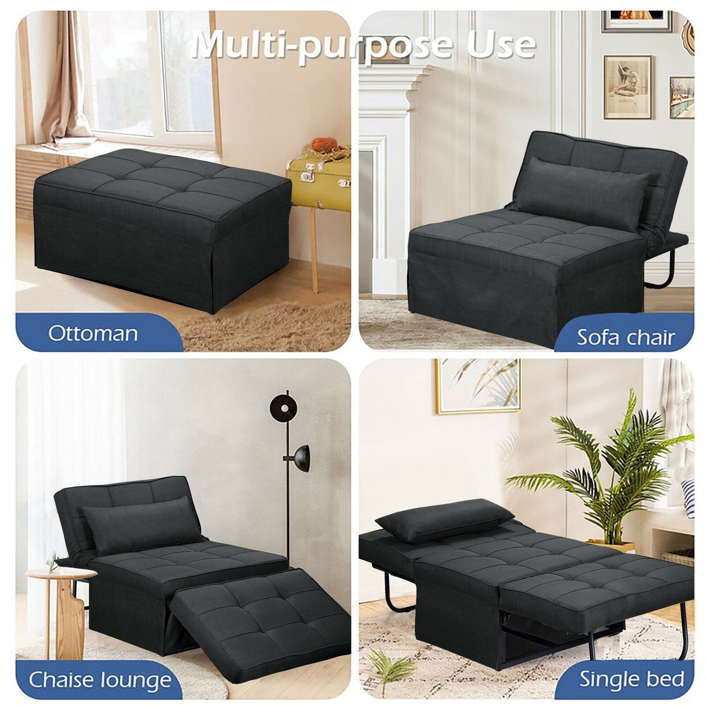 Convertible Sofa Bed Sleeper Sofa Chair Couch Folding Ottoman Recliner Chairs for Living Room
