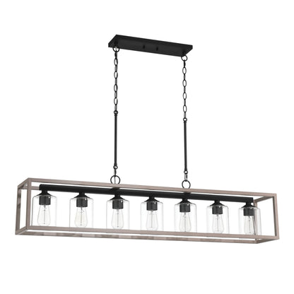 Allegray 52in Farmhouse 7-light Linear Chandelier Rectangle Kitchen Island Pendant