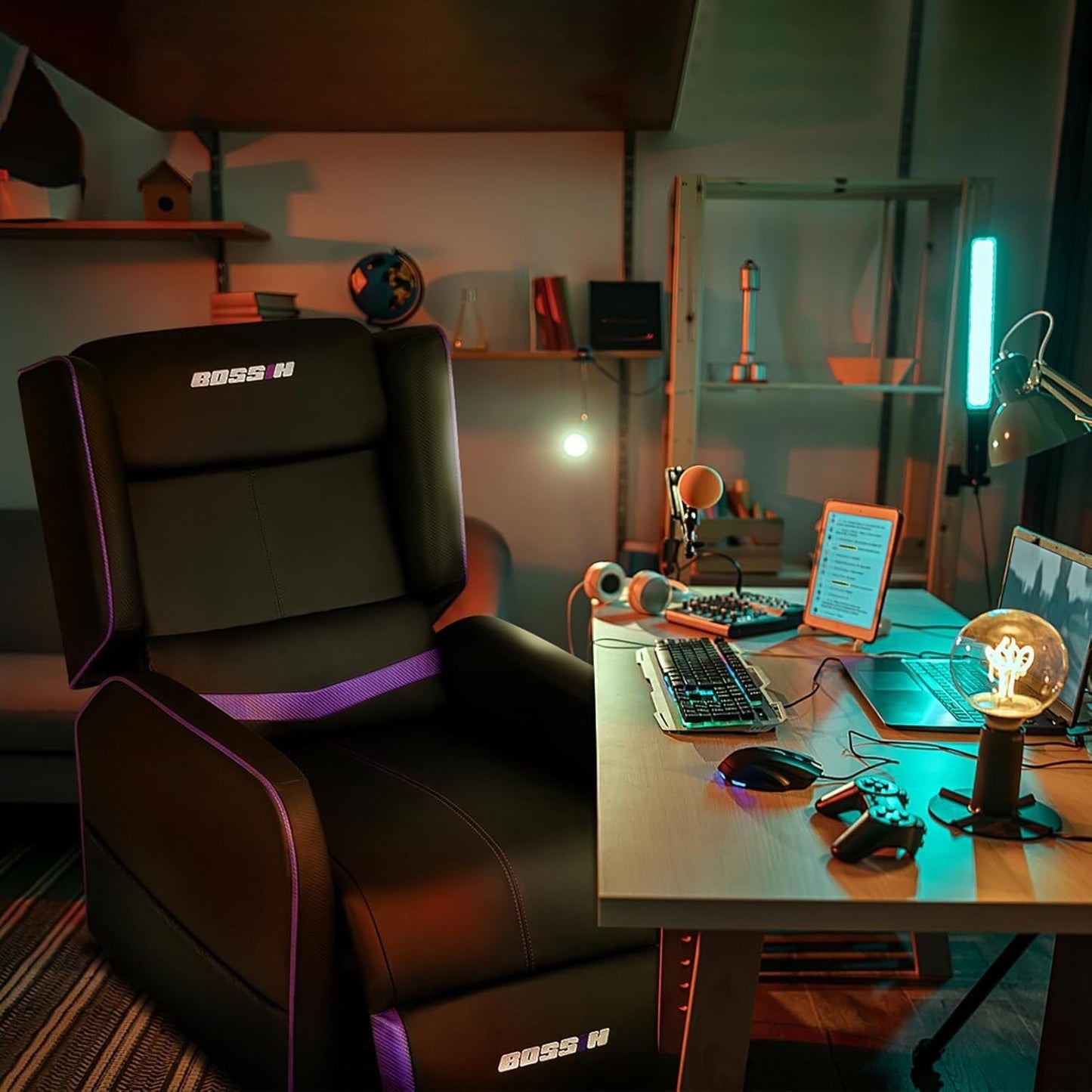 BOSSIN PU Leather Ergonomic Gaming Single Recliner Seating Sofa for Living Room