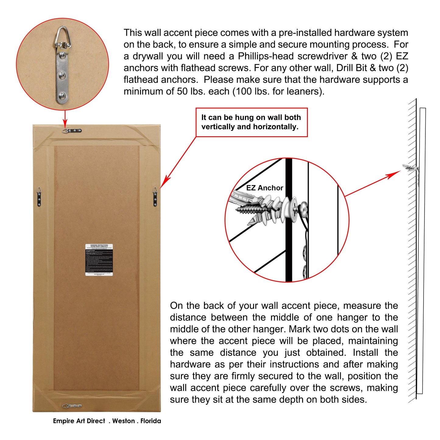 Beveled Rectangular Clear HD Wall Mounted Mirror for Bathroom, Vanity, Bedroom Mirrors, 3 sizes