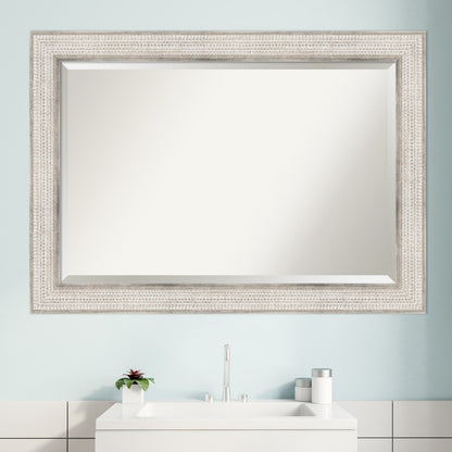 Beveled Wood Bathroom Wall Mirror - Trellis Silver Frame - Trellis Silver