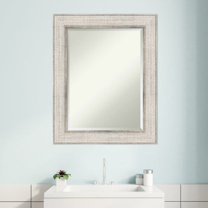 Beveled Wood Bathroom Wall Mirror - Trellis Silver Frame - Trellis Silver