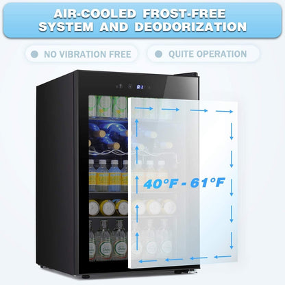 4.4cu.f Wine Cooler with LED Lights and Touch Buttons, Removable Shelves, Less Than 38dB