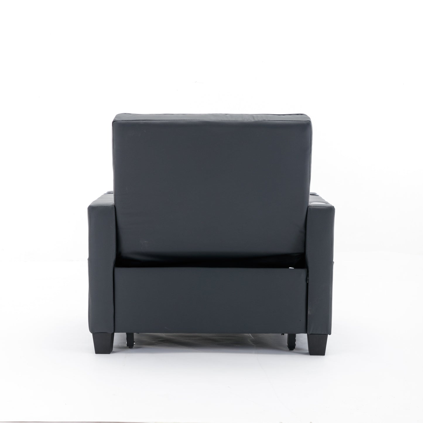 Black Faux Leather Convertible Sofa Bed with USB Ports