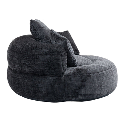 Black Oversized 42.52 Chenille Lazy Bean Bag Single Sofa with Three Pillows for Bedroom