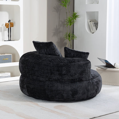 Black Oversized 42.52 Chenille Lazy Bean Bag Single Sofa with Three Pillows for Bedroom