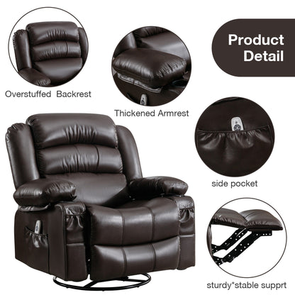 Black Swivel Rocker Recliner with Heat, Massage & USB Ports