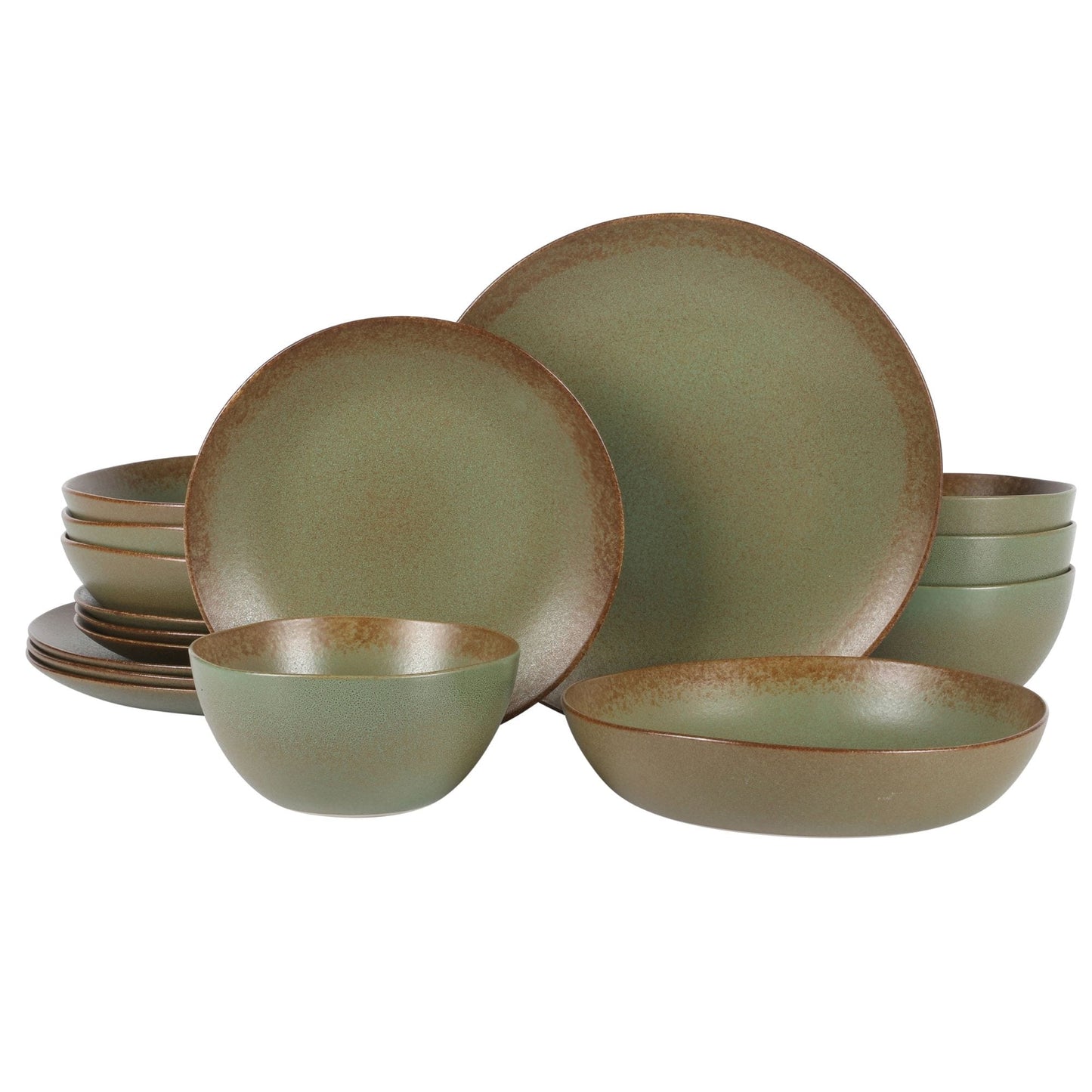 Bloomhouse Palermo Sun 16 Piece Double Bowl Stoneware Reactive Glaze Plates and Bowls Dinnerware Set