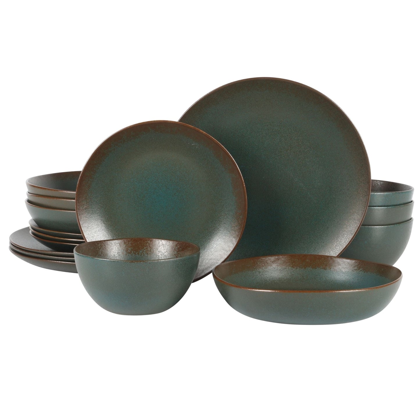 Bloomhouse Palermo Sun 16 Piece Double Bowl Stoneware Reactive Glaze Plates and Bowls Dinnerware Set