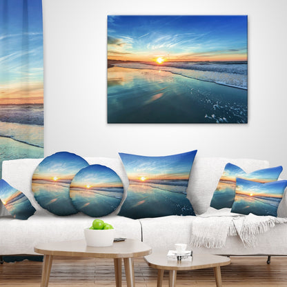 Blue Seashore with Distant Sunset - Seashore Canvas Wall Art