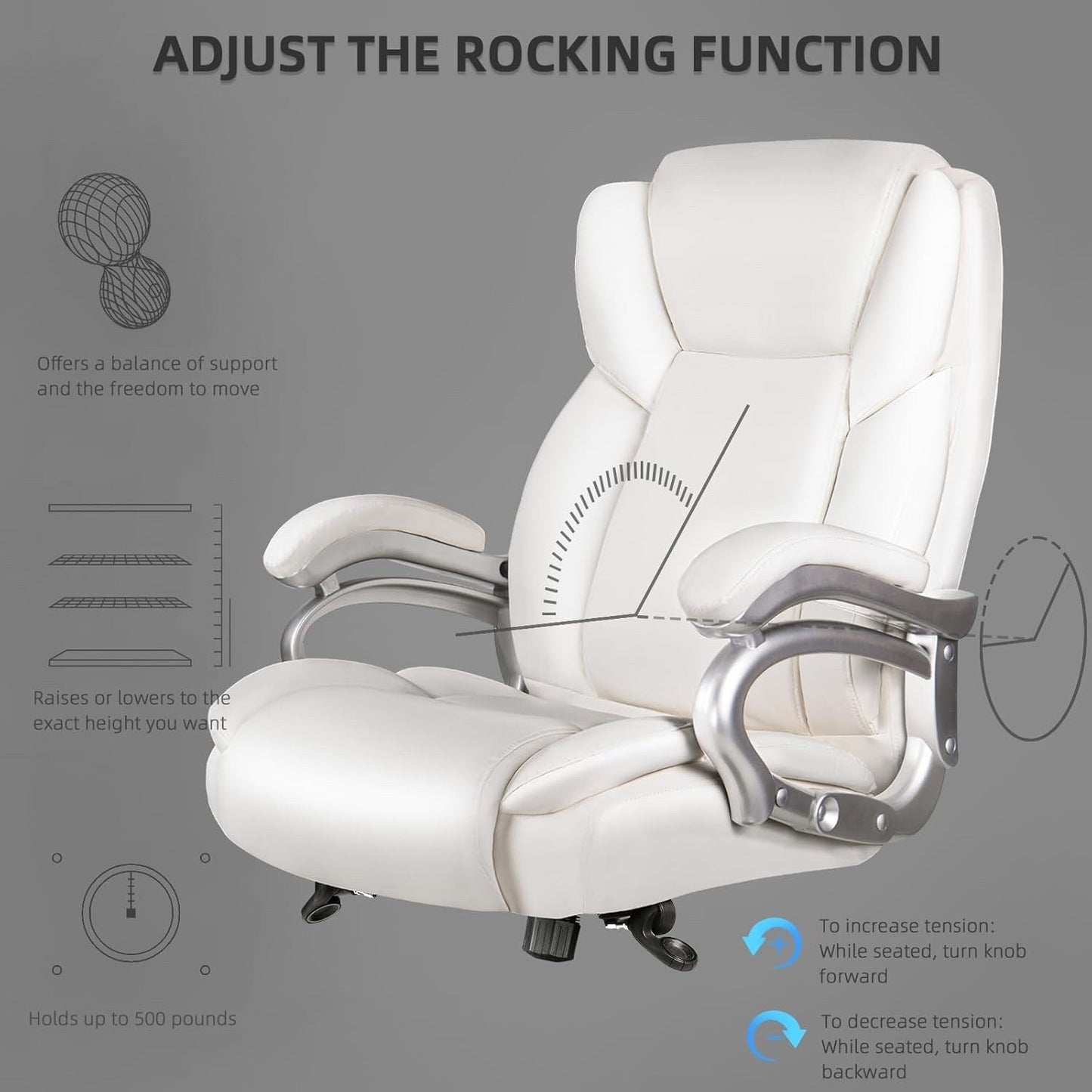 Bossin Big and Tall Executive Office Chair,500LBS Adjustable Lumbar Support Ergonomic Chair with High Back PU Leather Computer