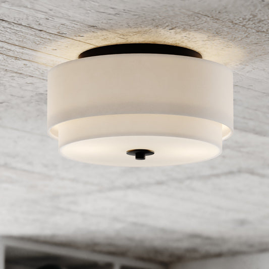 Burnaby Mid-Century Modern Ceiling Mount Light White Linen Drum Shade