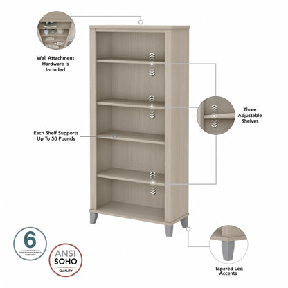 Bush Furniture Somerset Tall 5 Shelf Bookcase with Adjustable Shelves