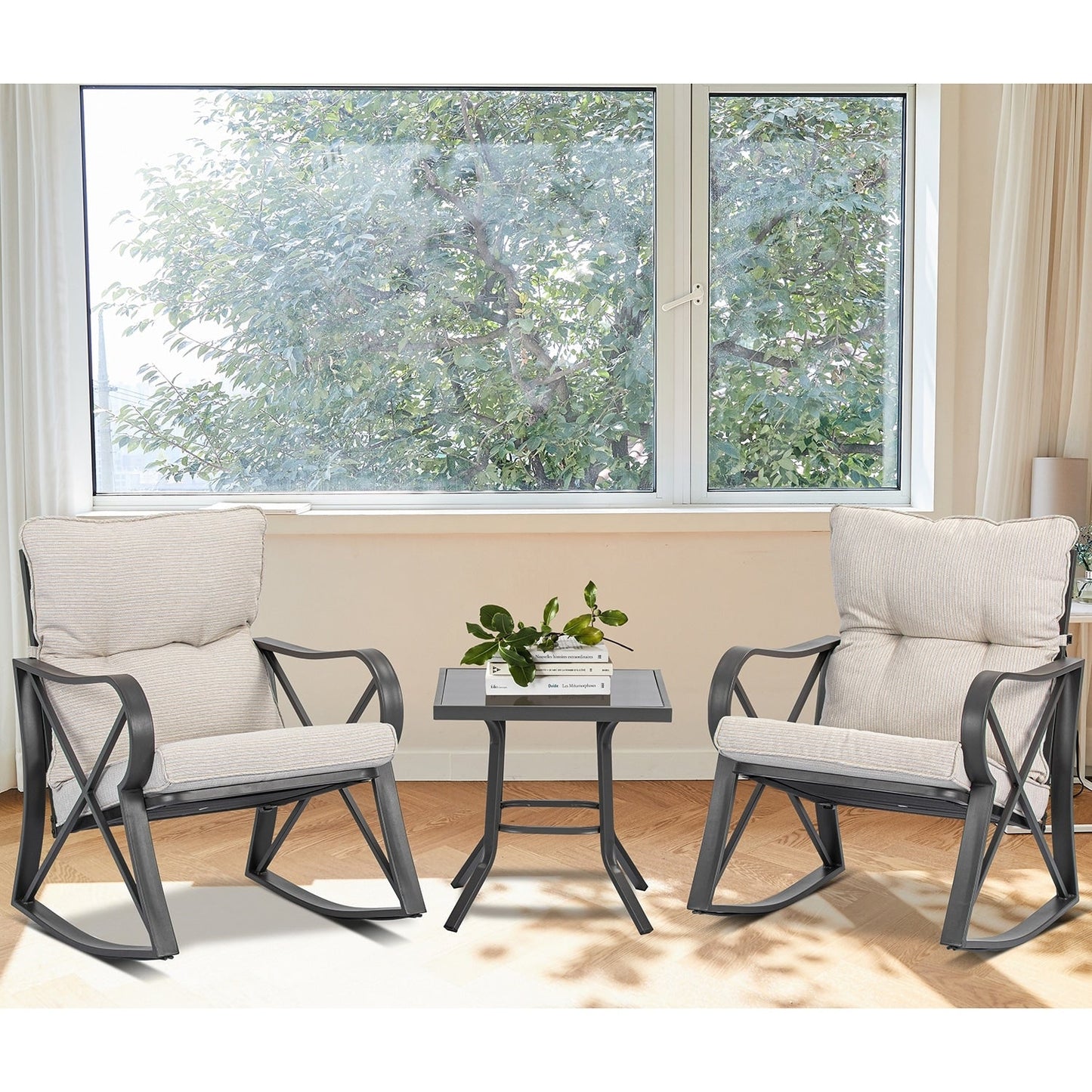 COSIEST 3-piece Outdoor Rocking Chair Chat Set with Side Table