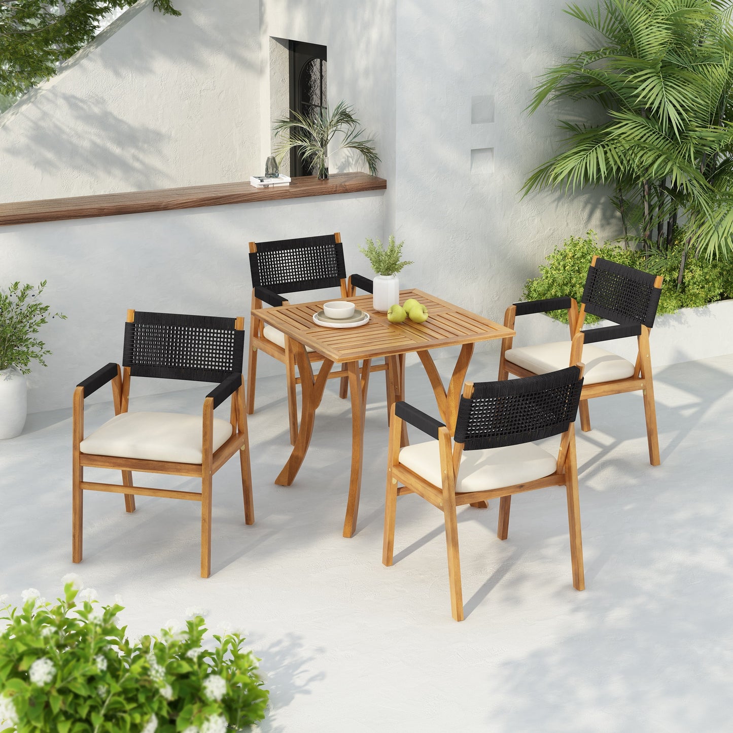 Captef Outdoor 5-piece acacia wood Dining Set by Christopher Knight Home