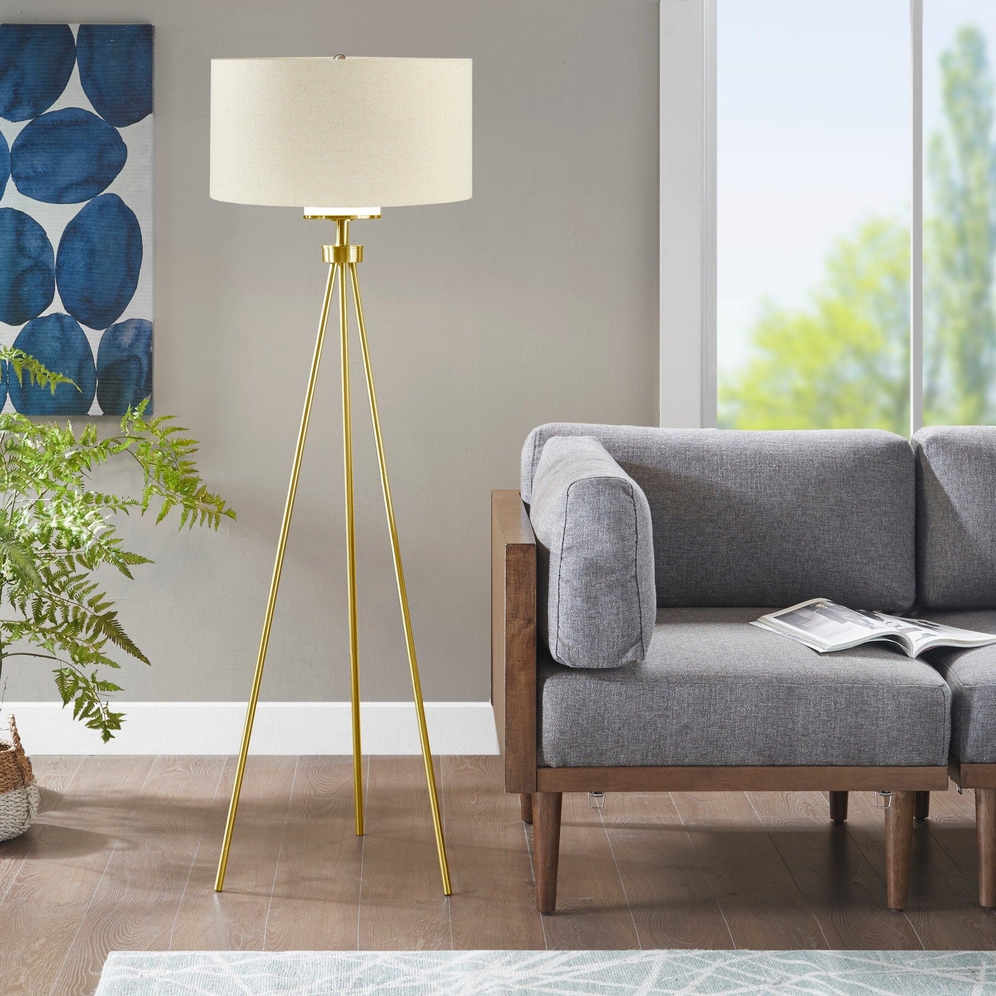 INK+IVY Pacific Metal Tripod Floor Lamp with Glass Shade