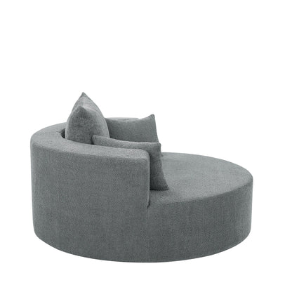 Chenille Accent Barrel Chair Lounge Chair, Round Sofa Chair Armchair with 360-Degree Swivel Base and 3 Removable Pillows