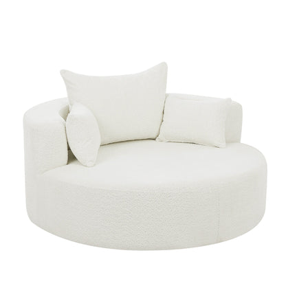 Chenille Accent Barrel Chair Lounge Chair, Round Sofa Chair Armchair with 360-Degree Swivel Base and 3 Removable Pillows