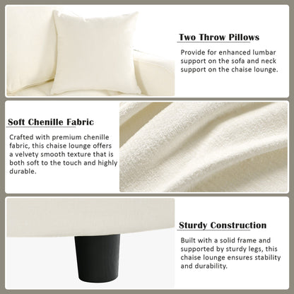 Chenille Chaise Lounge Sofa Bed, Upholstered Sofa Couch with Tufted Backrest and 2 Detachable Pillows for Living Room