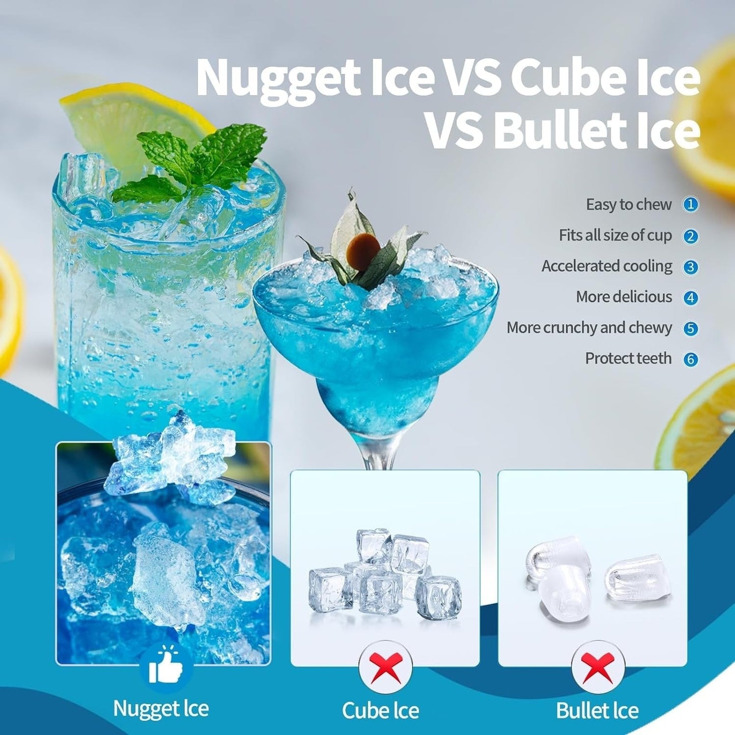 Nugget Ice Portable Countertop Ice Maker with Mechanical Buttons, Equipped with Ice Basket and Ice Scoop, Stainless Steel