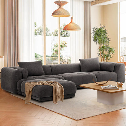 Cloud Modular Sofa Sectional 144 with Ottoman - Plush Chenille Fabric Living Room Couch