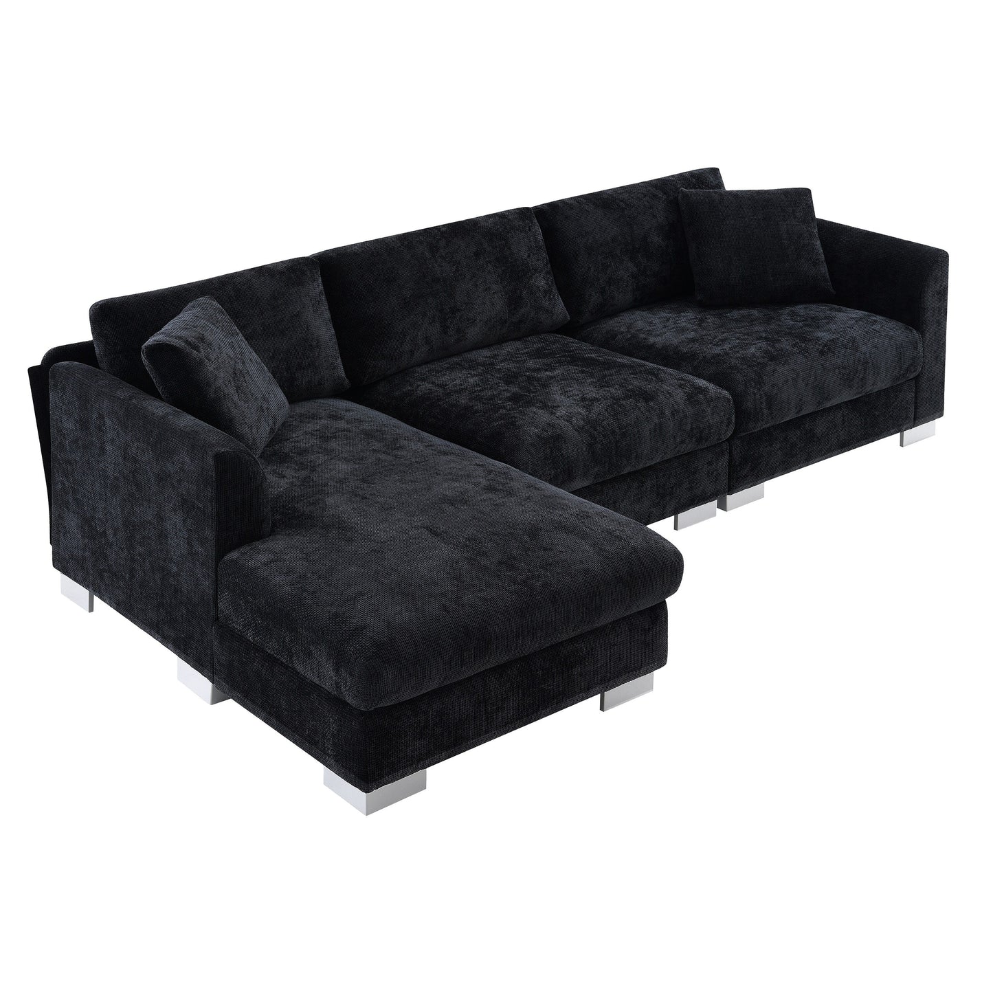 Cloud Sectional Sofa,L-Shaped Luxury Couch Set With 2 Free Pillows,4-Seat Chenille Indoor Furniture With Oversized Chaise