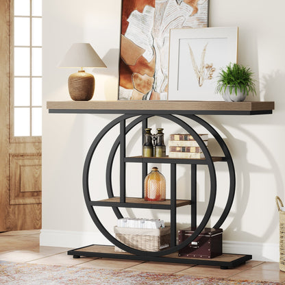 Console Table for Entryway, Industrial 4-Tier Sofa Table Behind Couch