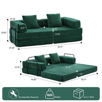 Convertible Floor Sofa Bed with Pillow Back Chenille Fabric for Living Room Bedroom