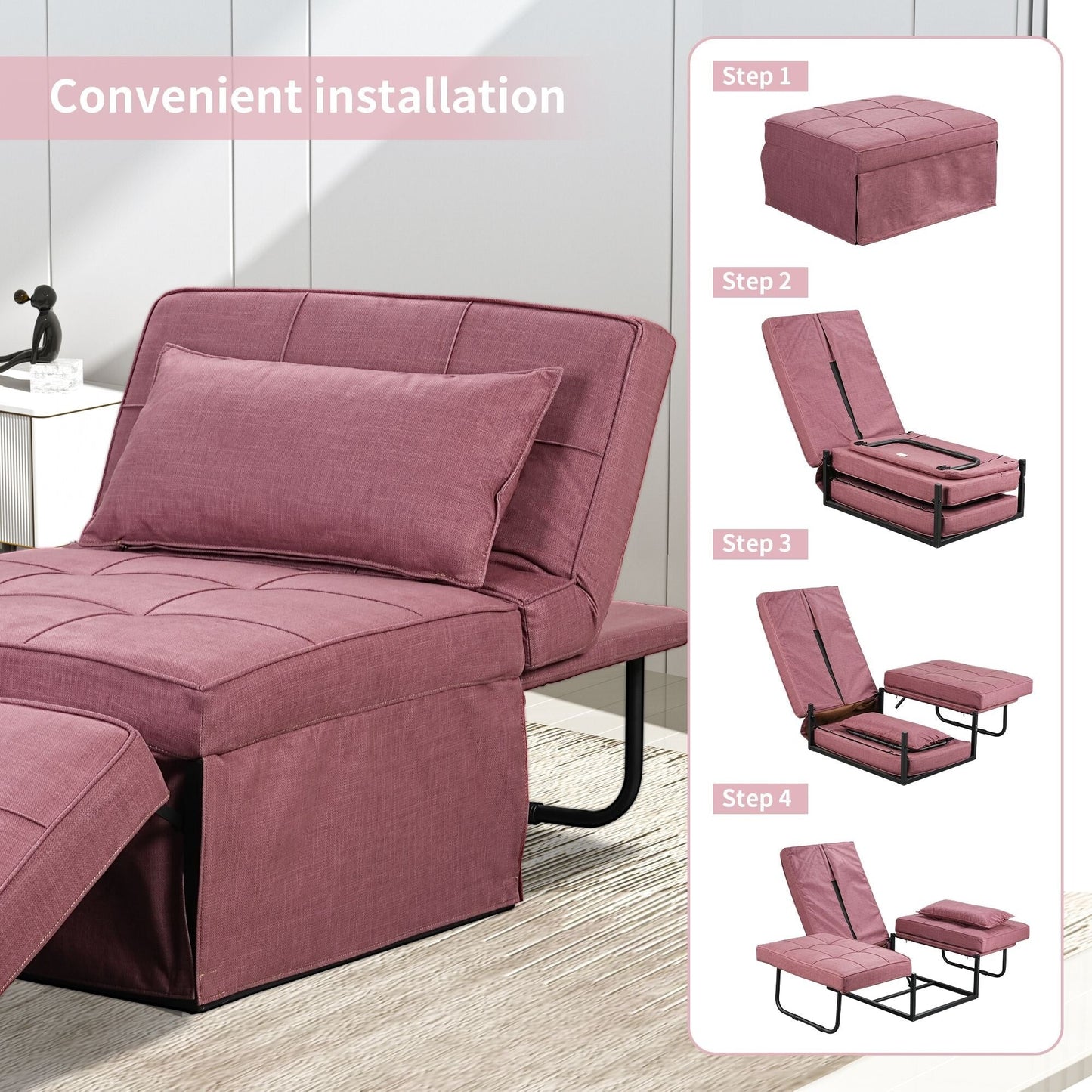 Convertible Sofa Bed Sleeper Sofa Chair Couch Folding Ottoman Recliner Chairs for Living Room