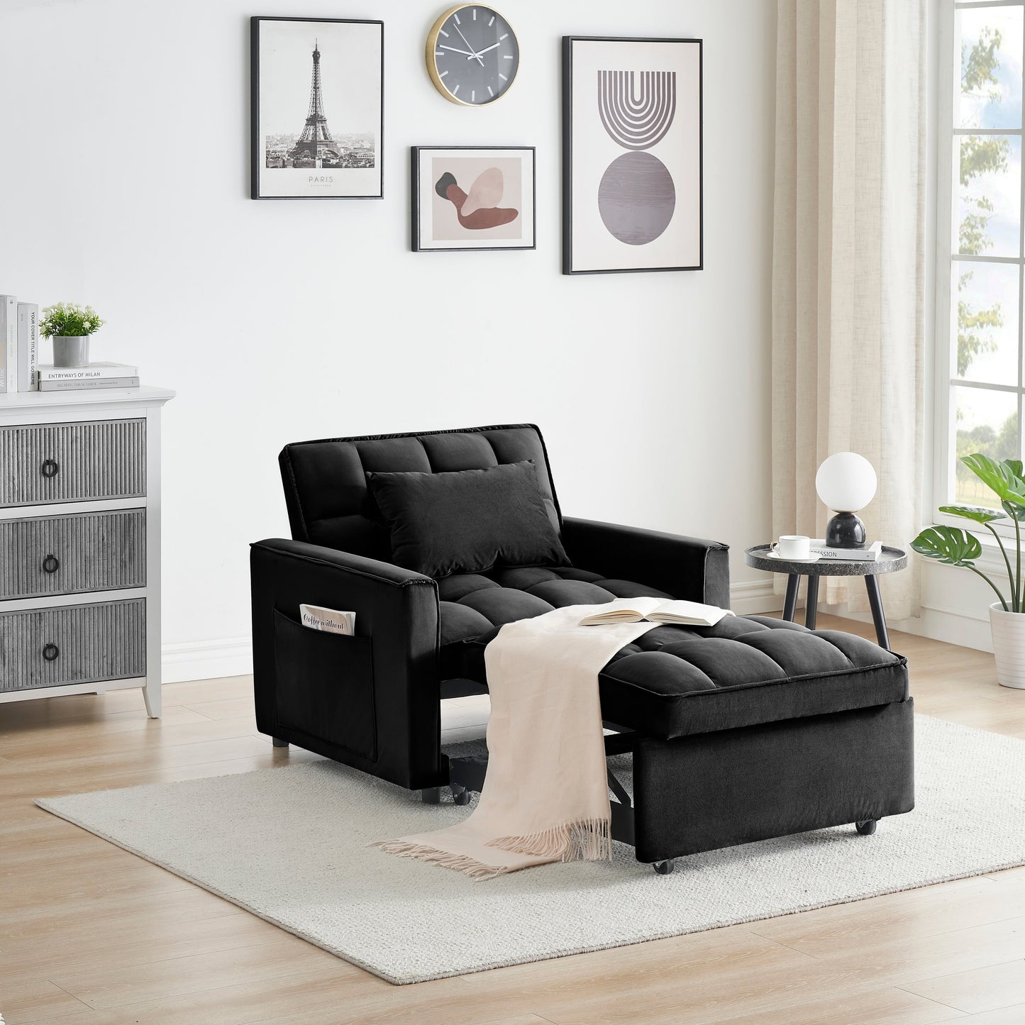 Convertible Sofa Bed with Adjustable Back and Wheel