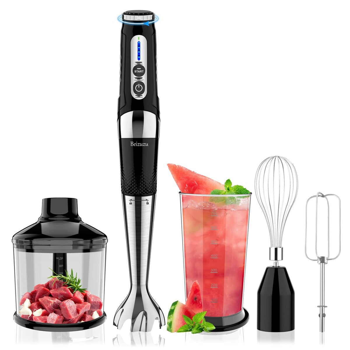 Cordless Hand Blender: 4-in-1 USB Rechargeable Immersion Blender, 21 Variable Speeds & 3-Angle Adjustable with 700ml Chopper