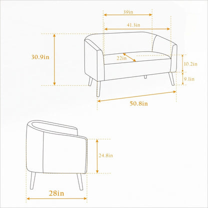Corduroy Fabric Upholstered 2-Seat Sofa with Wooden Walnut Legs