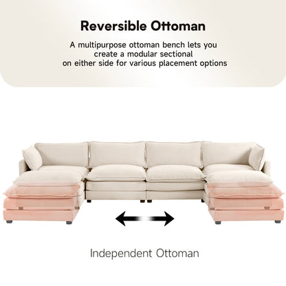 Corduroy Sectional Sofa with Removable Ottomans & Ultra-soft Cushions for Living Room & Bedroom