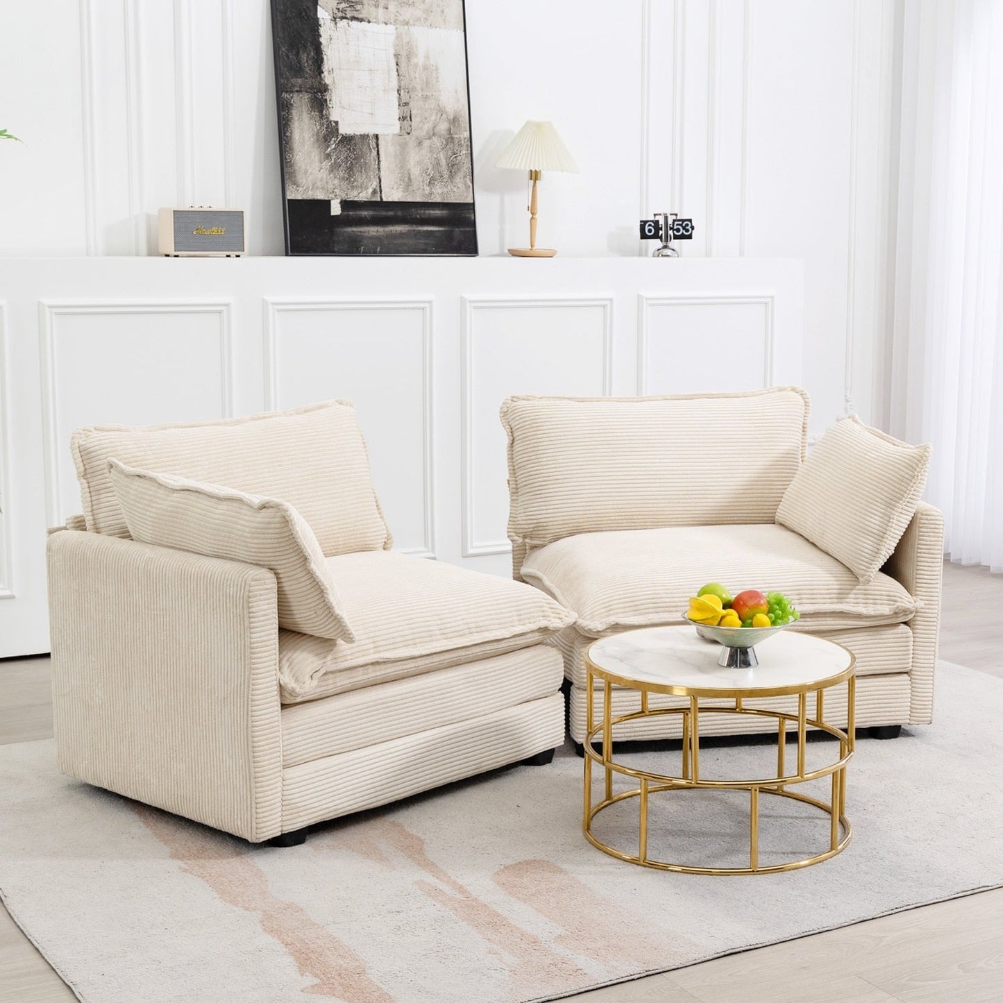 Corduroy Sectional Sofa with Removable Ottomans & Ultra-soft Cushions for Living Room & Bedroom