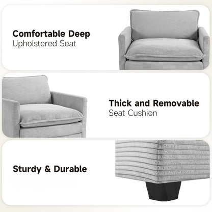 Corduroy Sectional Sofa with Removable Ottomans & Ultra-soft Cushions for Living Room & Bedroom