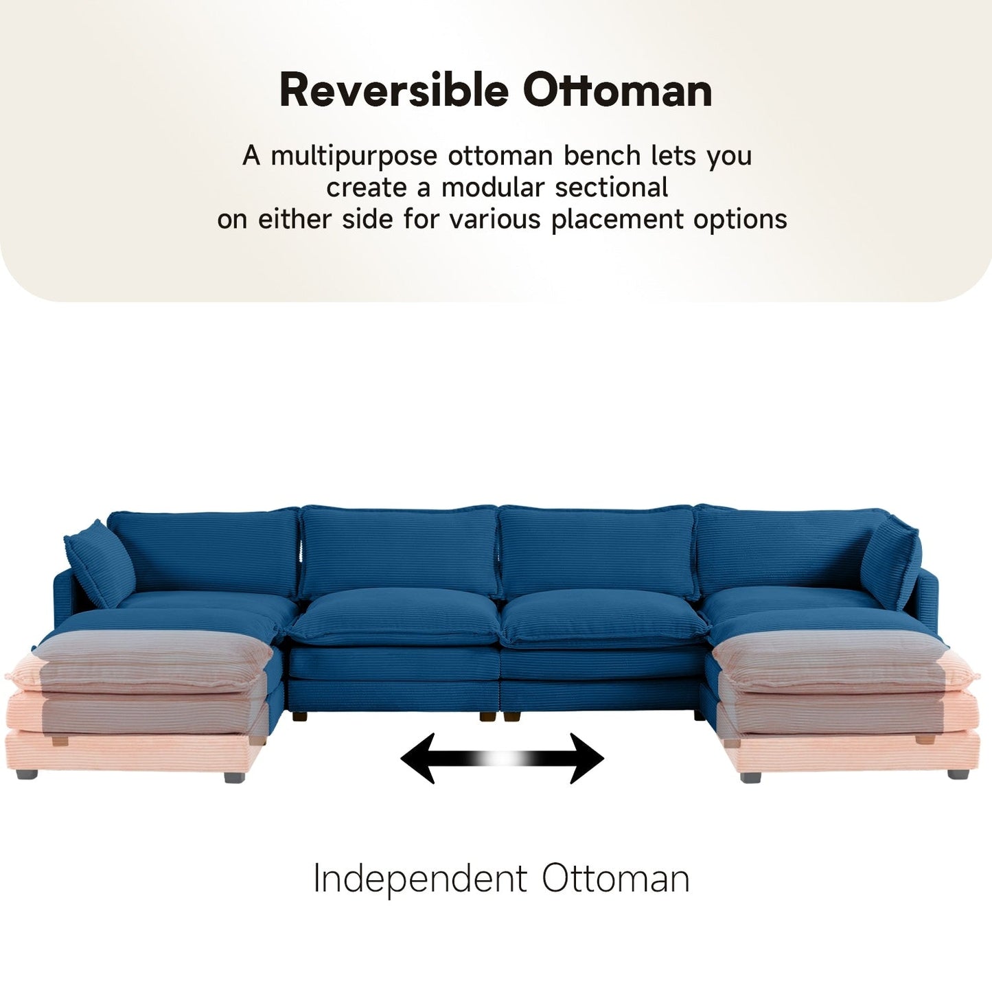Corduroy Sectional Sofa with Removable Ottomans & Ultra-soft Cushions for Living Room & Bedroom