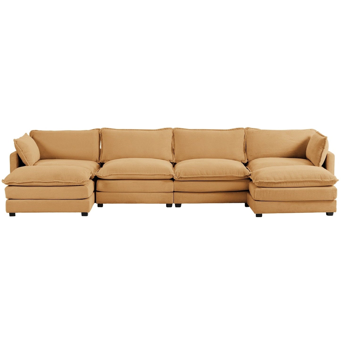 Corduroy Sectional Sofa with Removable Ottomans & Ultra-soft Cushions for Living Room & Bedroom