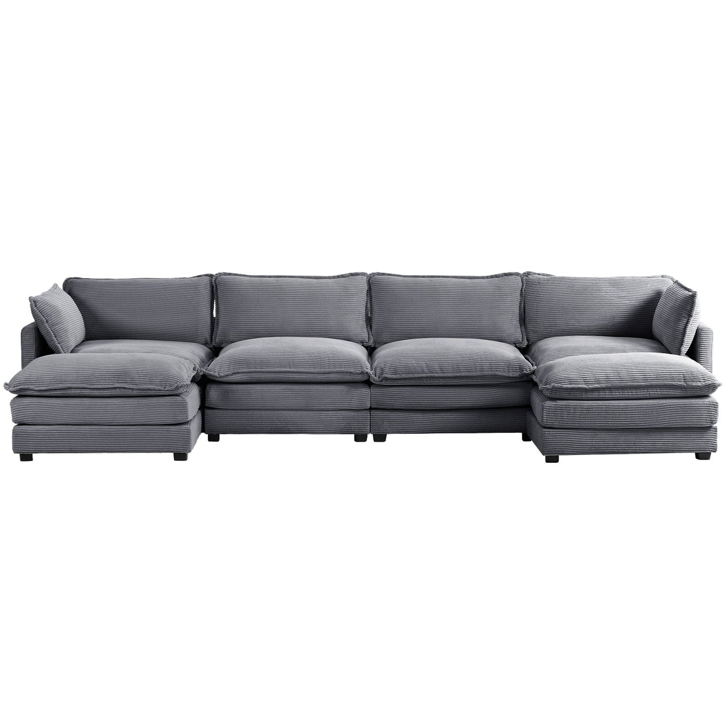Corduroy Sectional Sofa with Removable Ottomans & Ultra-soft Cushions for Living Room & Bedroom