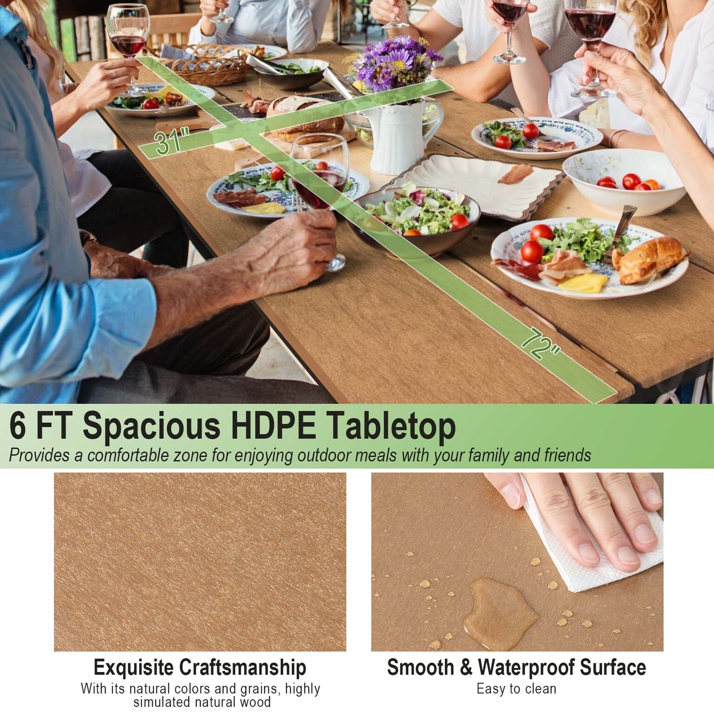 Costway 6FT Picnic Table Bench Set Outdoor HDPE Heavy-Duty Table for - See Details